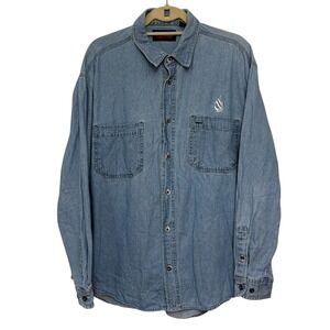 Vintage Nautica‎ Men Denim Button Up Longsleeve Shirt Large Sailboat Embroidered